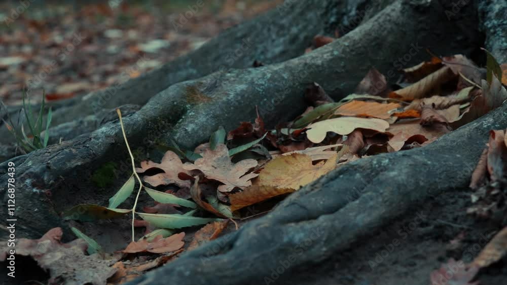 Twisted roots of a tree in an autumn forest. Twisted roots of a tree in an autumn forest.