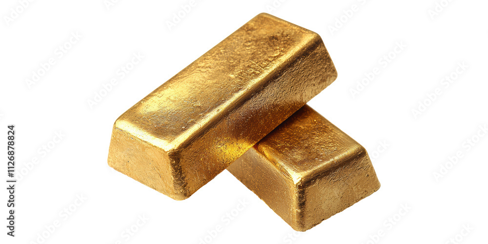 Two gold bars stacked isolated on transparent background Two gold bars stacked isolated on transparent background