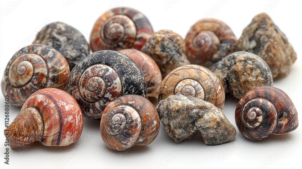 a group of snails on a white background a group of snails on a white background