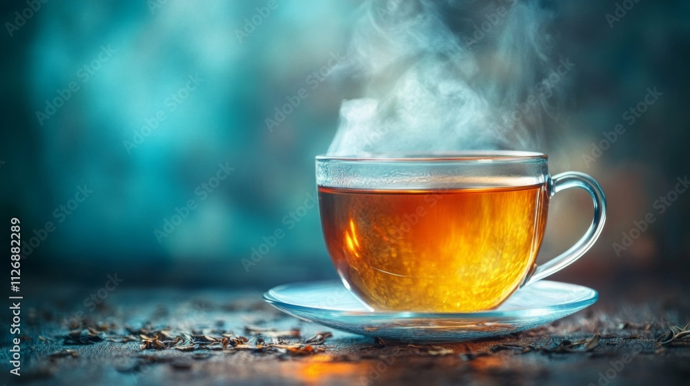 A steaming cup of tea rests on a saucer A steaming cup of tea rests on a saucer