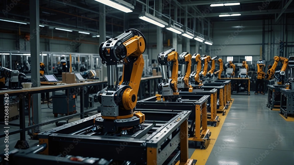 Fototapeta premium Industrial robot works automatically