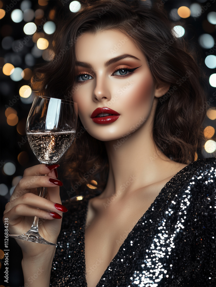 Portrait of a woman with a glass of champagne - ai generative Portrait of a woman with a glass of champagne - ai generative