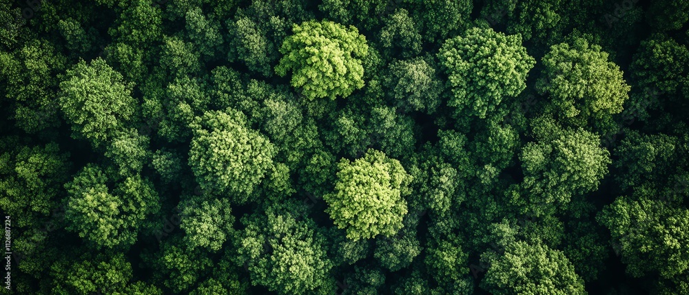 Naklejka premium An aerial view of a forest with visible digital icons for green technology, sustainable supply chain, and carbon neutrality, emphasizing the future of ESG and environmental care