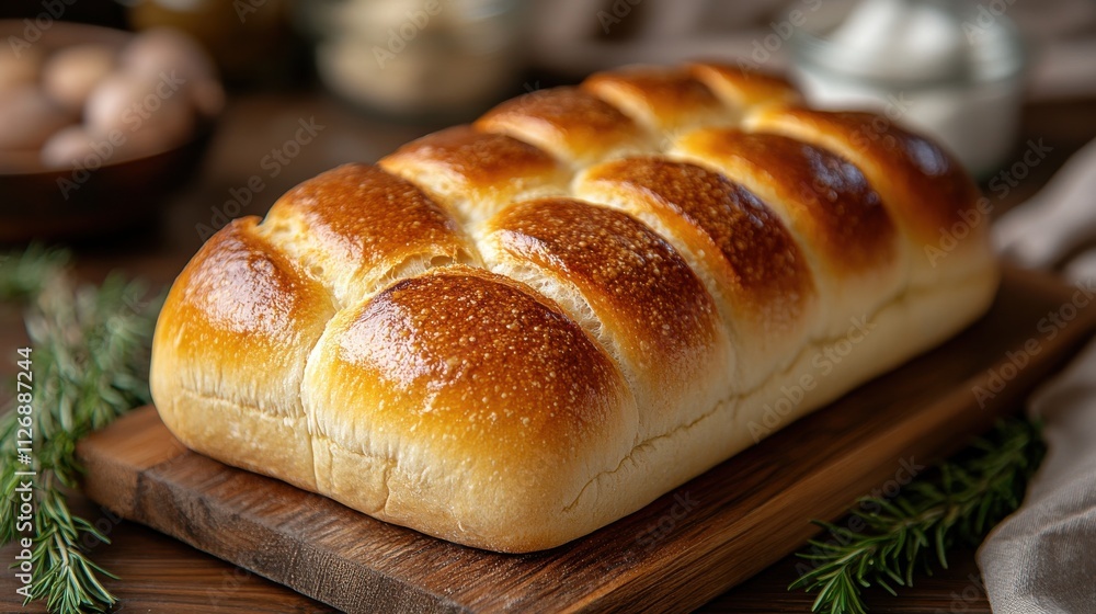 a loaf of bread on a wooden board a loaf of bread on a wooden board