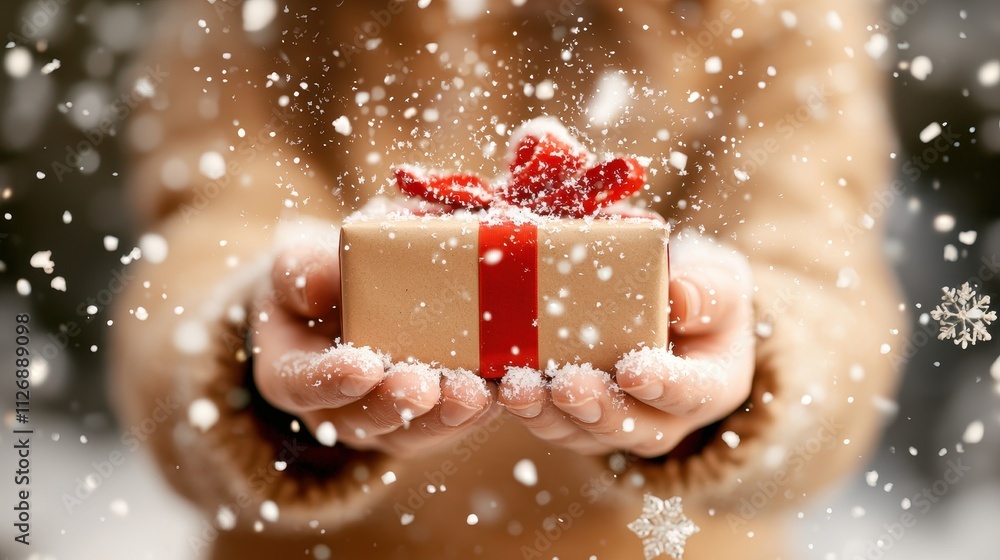 Fototapeta premium Holiday gift giving celebration winter wonderland photography outdoor close-up joyful moments