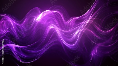 Abstract purple glowing waves, flowing energy, smooth curves, dark background.