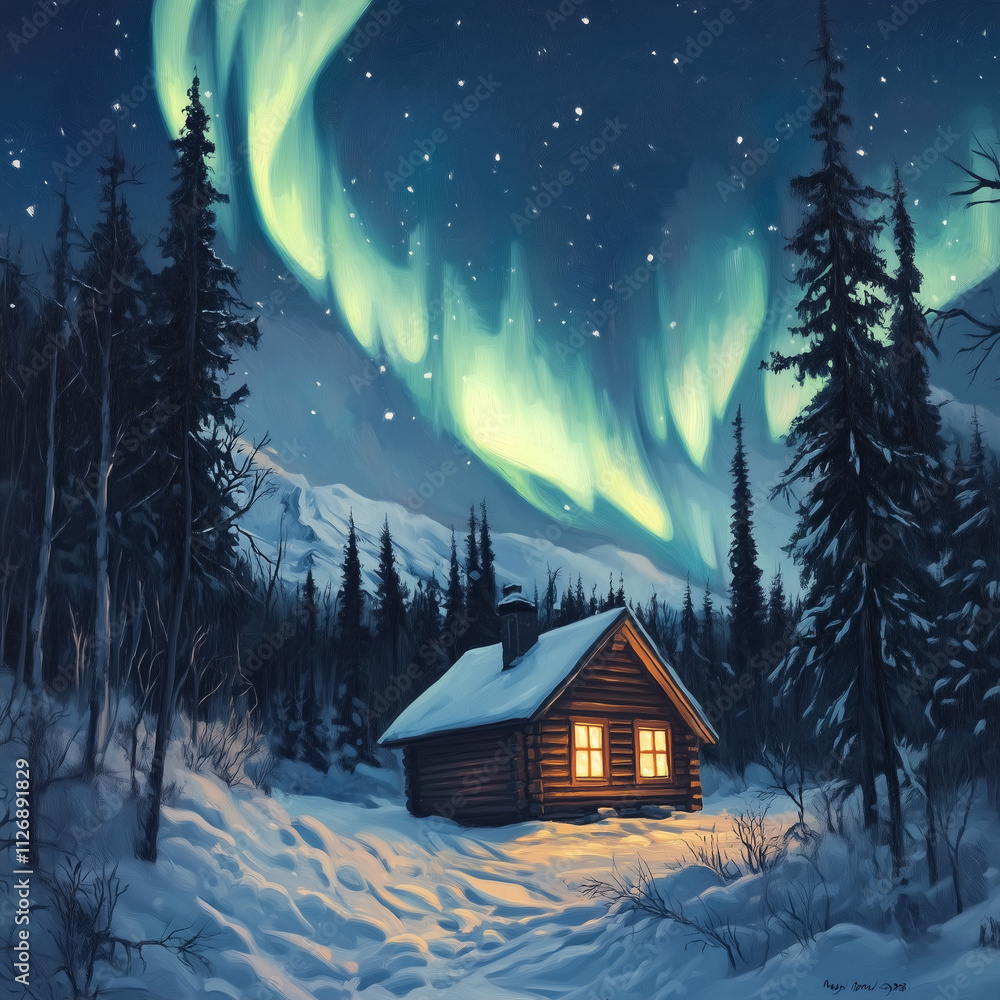 A lone cabin nestled A lone cabin nestled