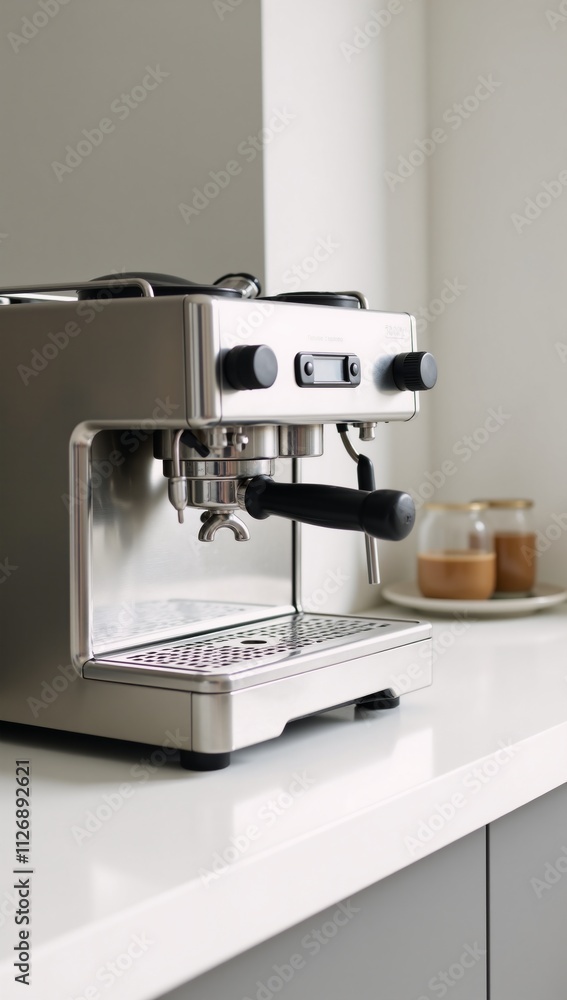 Espresso machine isolated against white backdrop kitchen appliance Espresso machine isolated against white backdrop kitchen appliance