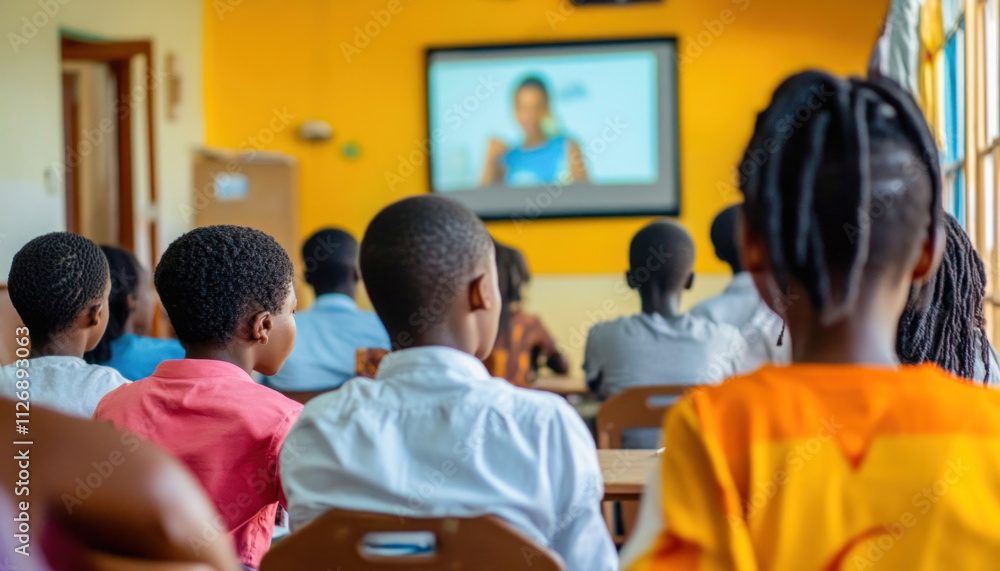 Elementary school students watching educational video in classroom Elementary school students watching educational video in classroom