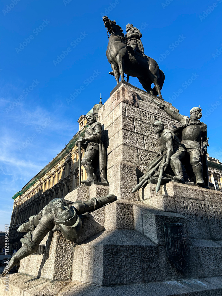 Fototapeta premium Grunwald monument against blue sky. Close-up. Krakow. Poland.