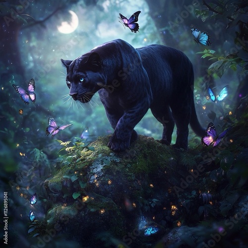 Black panther in the fairytale forest