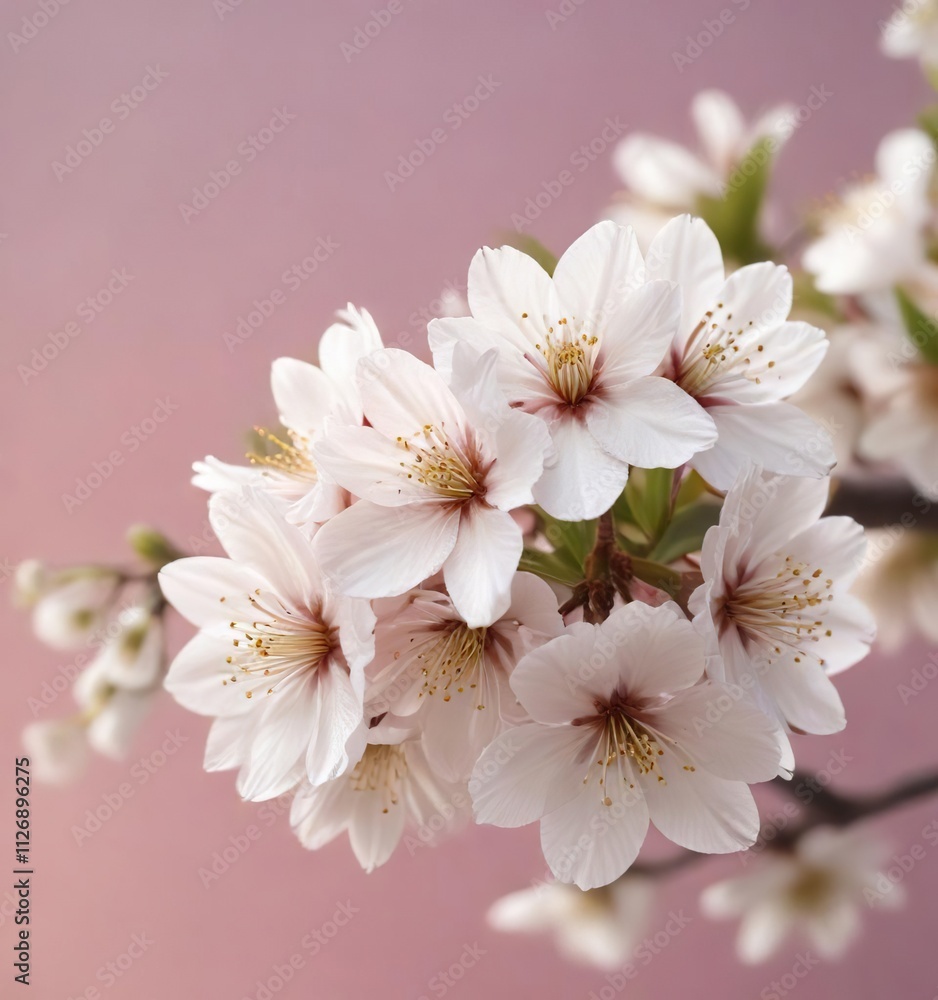 Close-up of white cherry blossoms against soft pink backdrop, Japanese, petals, Sakura, botanical Close-up of white cherry blossoms against soft pink backdrop, Japanese, petals, Sakura, botanical