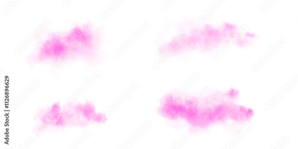 Set of realistic pink clouds. Fog and smoke isolated on transparent background. Cloud, nature sky. Weather element or drawing. Cloud texture, smoke wave, fog nature. Fluffy smoke. PNG. Set of realistic pink clouds. Fog and smoke isolated on transparent background. Cloud, nature sky. Weather element or drawing. Cloud texture, smoke wave, fog nature. Fluffy smoke. PNG.