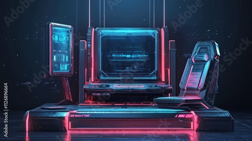 Futuristic Gaming Setup With Neon Lighting And Advanced Technology photo