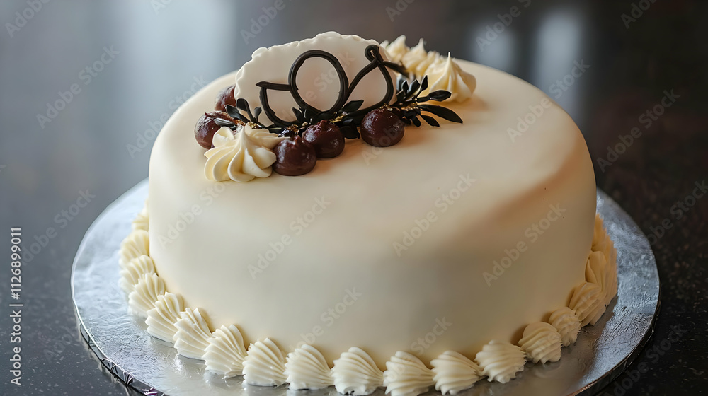 Fototapeta premium Elegant Birthday Cake with Garnish and Room for Personal Message