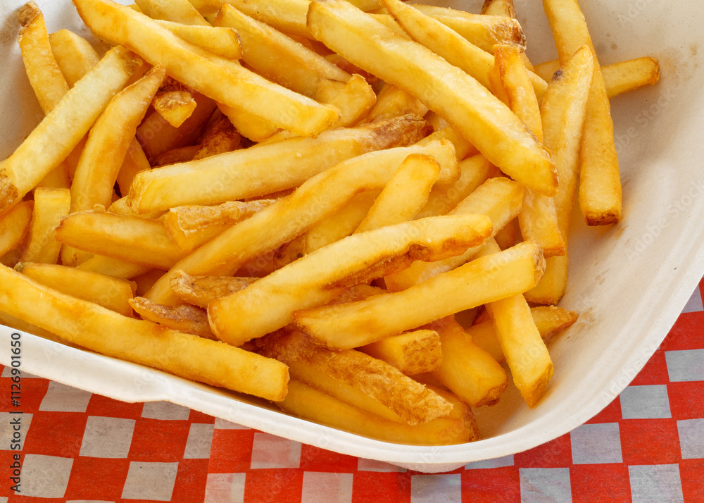 French fries in restaurant serving tray French fries in restaurant serving tray