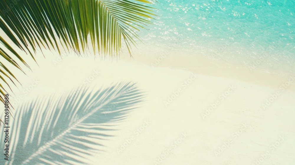 Serene Tropical Beach Scene with Palm Leaves and Turquoise Water Serene Tropical Beach Scene with Palm Leaves and Turquoise Water