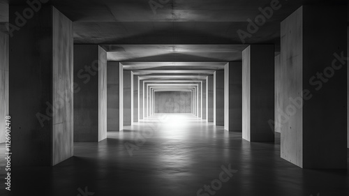 Abstract Concrete Hallway Background with Shadows