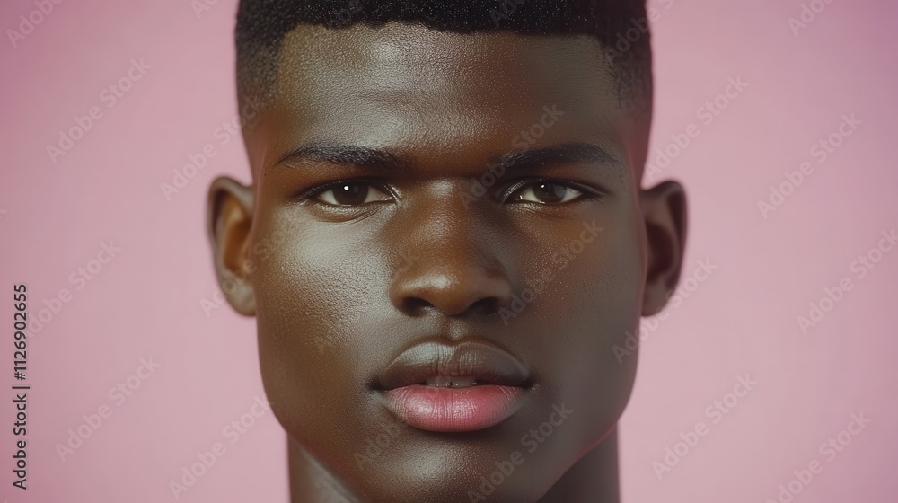A man with a shaved head and a black beard. He has a black nose and a black mouth A man with a shaved head and a black beard. He has a black nose and a black mouth