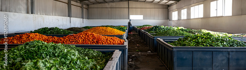 Vast Warehouse Filled with Harvested Fruits and Vegetables Ready for Processing photo