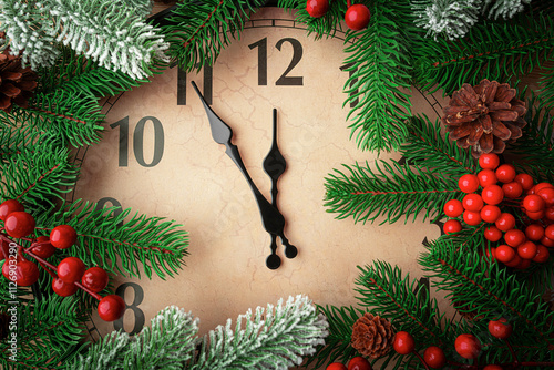 Obraz na płótnie New Year's clock and still life. The clock shows midnight. w salonie