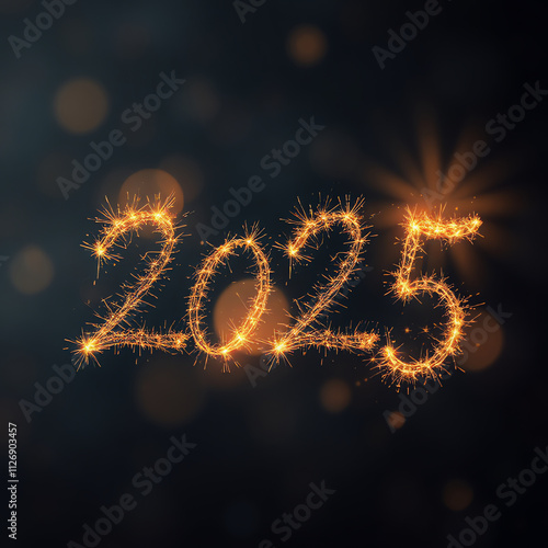 2025 written with golden sparkle effects on dark background, to celebrate the new year with a touch of elegance and festivity.