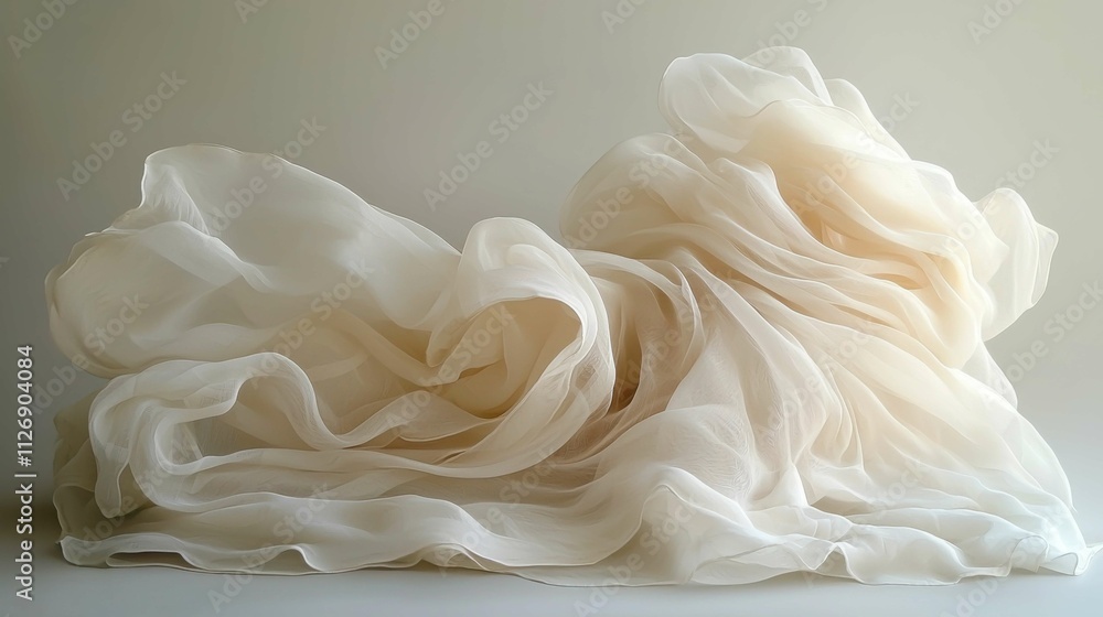 A beautifully arranged flow of soft, white fabric creates a serene and elegant feel. The light texture adds depth and grace to the image. A beautifully arranged flow of soft, white fabric creates a serene and elegant feel. The light texture adds depth and grace to the image.