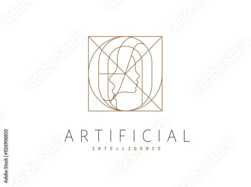 Obraz na płótnie Female linear geometrical silhouette label lettering artificial intelligence drawing on light background w salonie