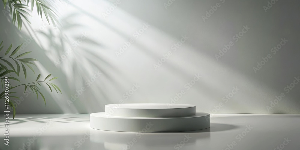 Minimalist White Podium with Soft Light and Plant Shadow for Product Display Minimalist White Podium with Soft Light and Plant Shadow for Product Display
