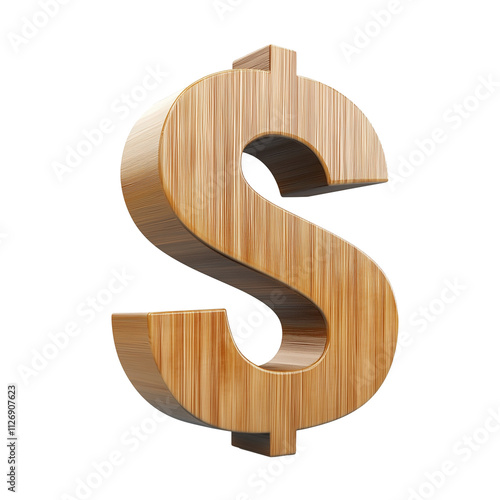 3D icon of wooden dollar sign isolated on transparent background photo