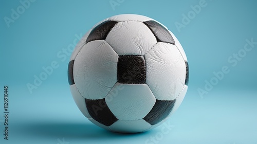 Classic Soccer Ball On Blue Background, Isolated Sports Equipment For Design Projects photo