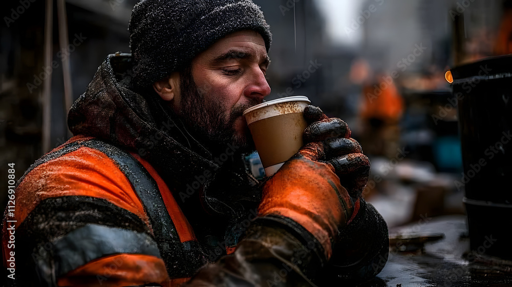 Cold Day Coffee Break on Construction Site Cold Day Coffee Break on Construction Site