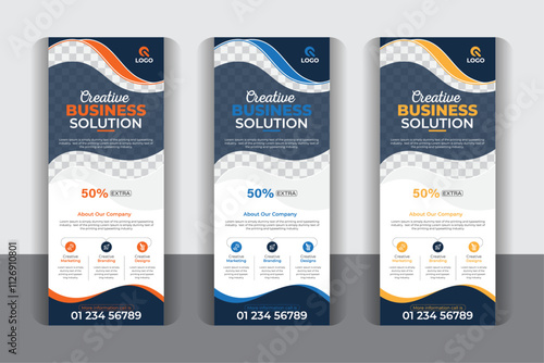 Modern x banner template, Unique and professional Business agency roll up pull up banner, Signage advertising design, 3 color variation corporate business roll up banner design. 
