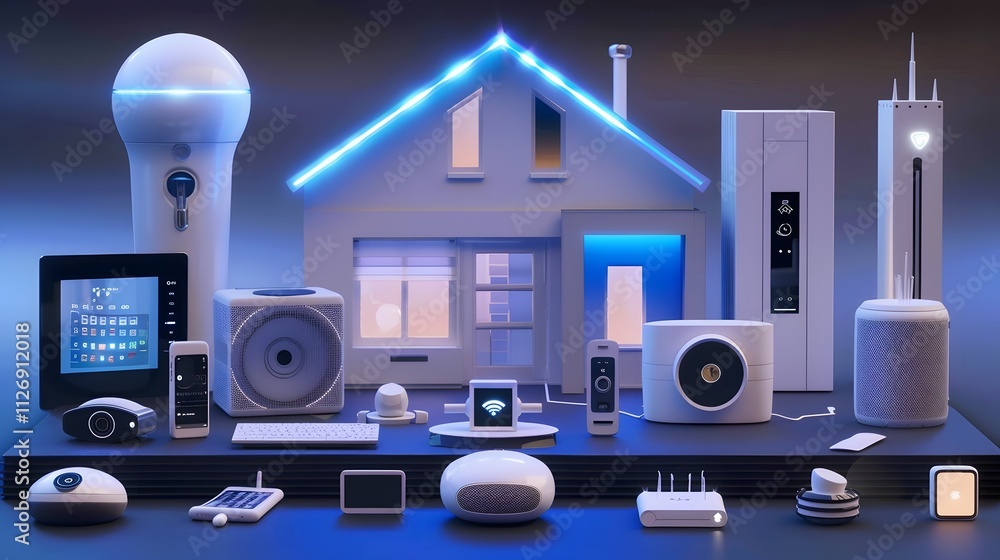 Smart Home Technology Display with Modern Devices and Gadgets