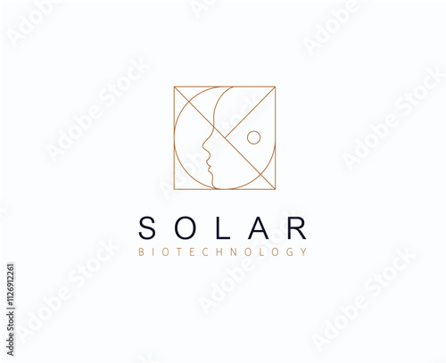Obraz na płótnie Female linear silhouette label lettering solar biotechnology drawing on brown background w salonie