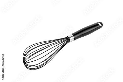 Functional whisk with a sleek black handle for efficient mixing isolated on transparent background photo