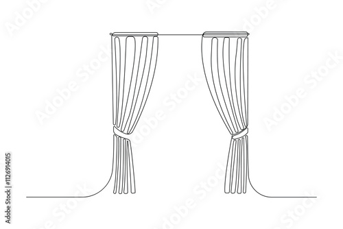Hand-drawn curtains continuous line drawing. Window curtain outline vector isolated on white background.