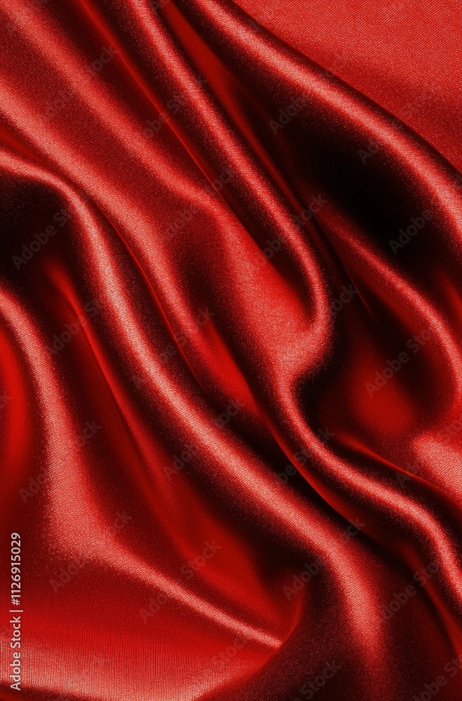 Fototapeta premium Luxurious red silk fabric with smooth waves and glossy texture