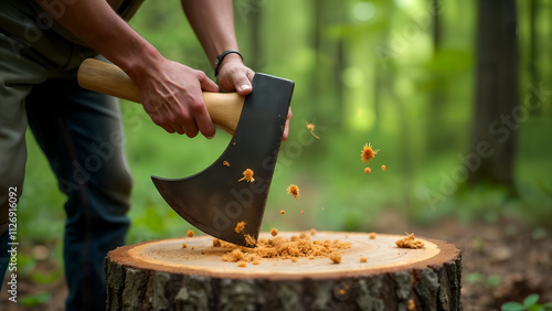 The Art of Chopping: A Worker in Motion with a Splitting Maul photo