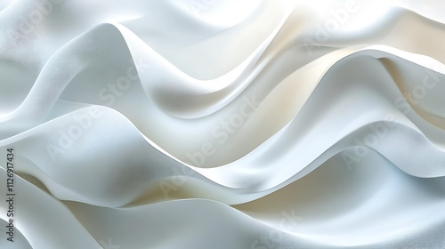 Abstract white fabric waves, elegant, flowing, smooth texture background.