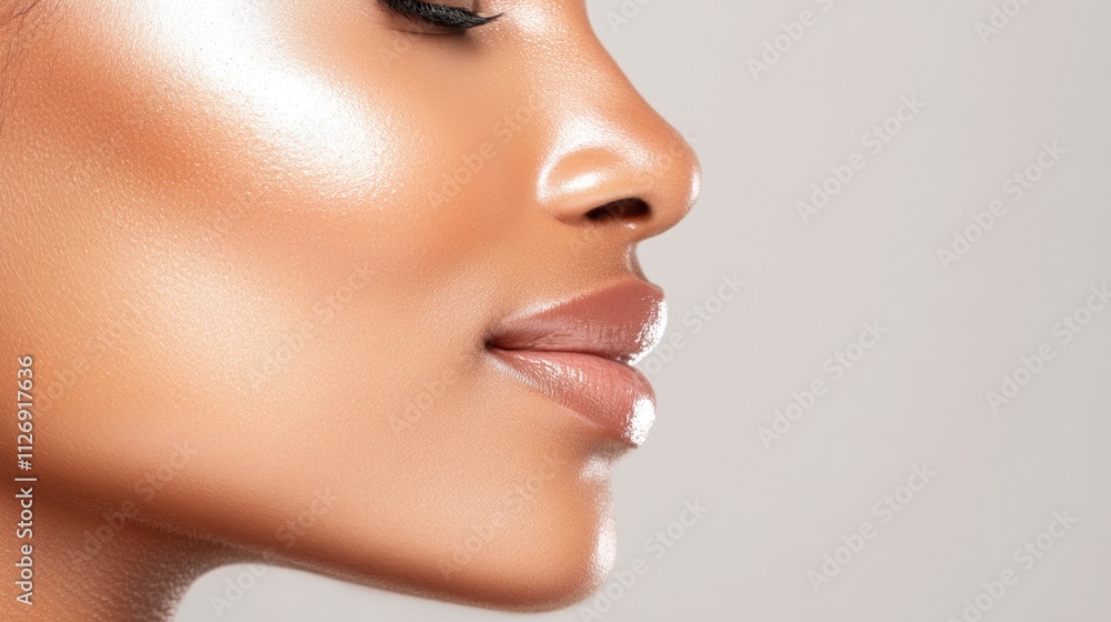 Profile of Woman with Radiant Skin Against Minimalist Background Profile of Woman with Radiant Skin Against Minimalist Background