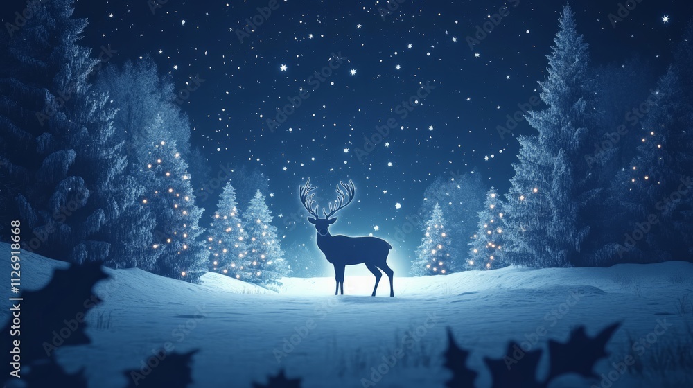 Majestic reindeer in a winter wonderland snowy forest digital art nighttime serene atmosphere for festive vibes Majestic reindeer in a winter wonderland snowy forest digital art nighttime serene atmosphere for festive vibes