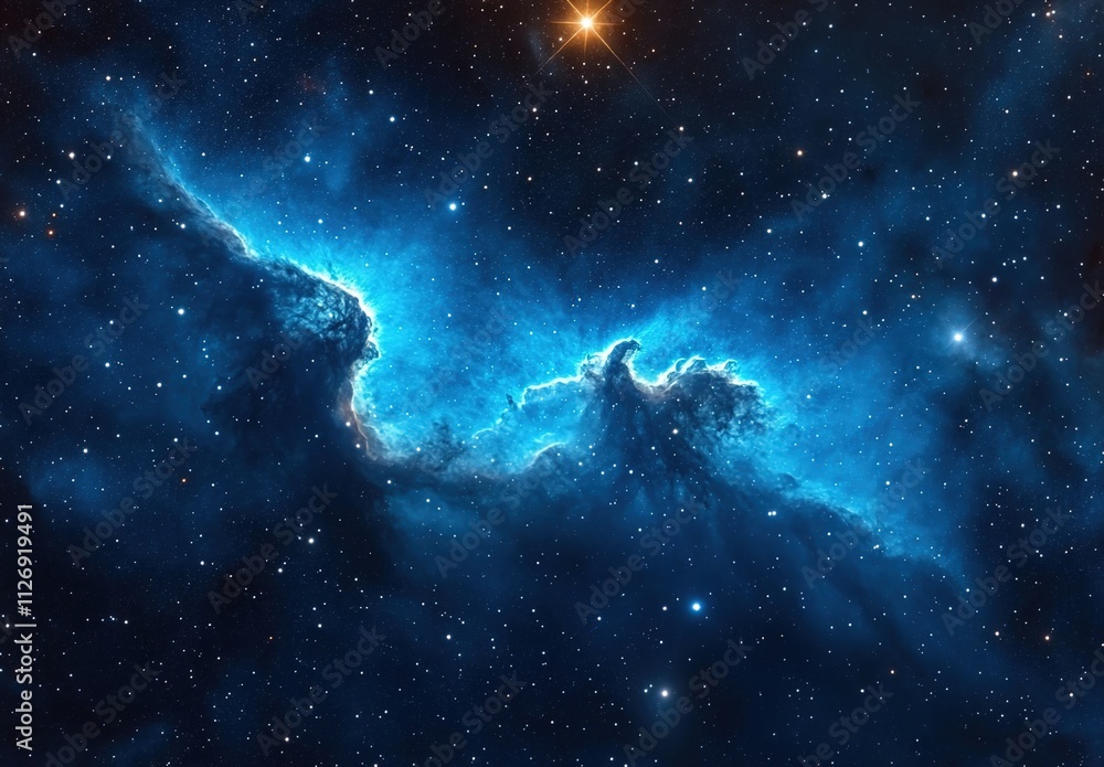 A blue nebula with stars and galaxies in the background A blue nebula with stars and galaxies in the background