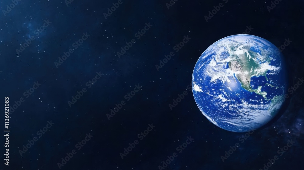 Stunning View of Earth from Space with Starry Background and Deep Blue Sky Stunning View of Earth from Space with Starry Background and Deep Blue Sky