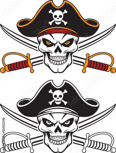 Pirate Skull silhouette isolated on a white background.