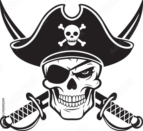 Pirate Skull silhouette isolated on a white background.