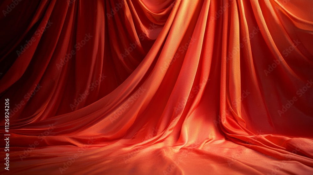 Draped orange fabric with elegant folds and texture Draped orange fabric with elegant folds and texture