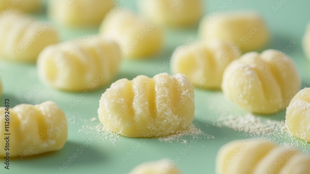 Freshly Made Gnocchi Pasta on a Vibrant Green Background for Culinary Photography Freshly Made Gnocchi Pasta on a Vibrant Green Background for Culinary Photography