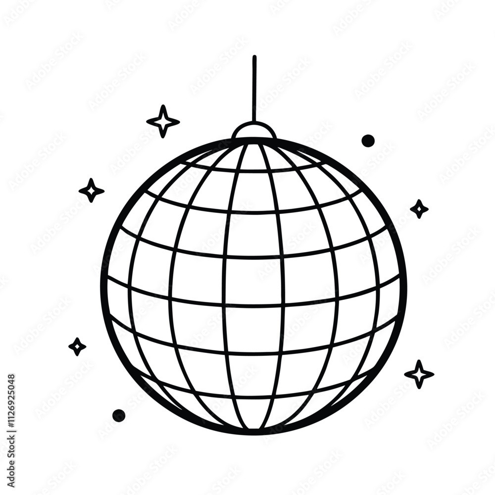 globe with disco ball in sign line art icon vector silhouette illustration for photo overlays, t-shirt print, and flyer poster design globe with disco ball in sign line art icon vector silhouette illustration for photo overlays, t-shirt print, and flyer poster design