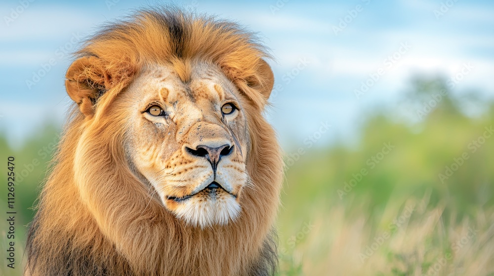 The lion is a majestic and colorful animal found in tropical wildlife regions, with its vibrant golden mane and rich orange coat standing out against the lush green vegetation and bright blue skies. The lion is a majestic and colorful animal found in tropical wildlife regions, with its vibrant golden mane and rich orange coat standing out against the lush green vegetation and bright blue skies.